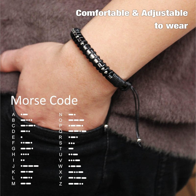Btysun Valentines Day Gifts for Him Boyfriend Morse Code Bracelets for Men Husband Mens Bracelets Graduation Gifts for Him Fathers Day Adjustable Leather Bracelet Motivational Birthday Annivesary Jewelry Stocking Stuffers - Image 5